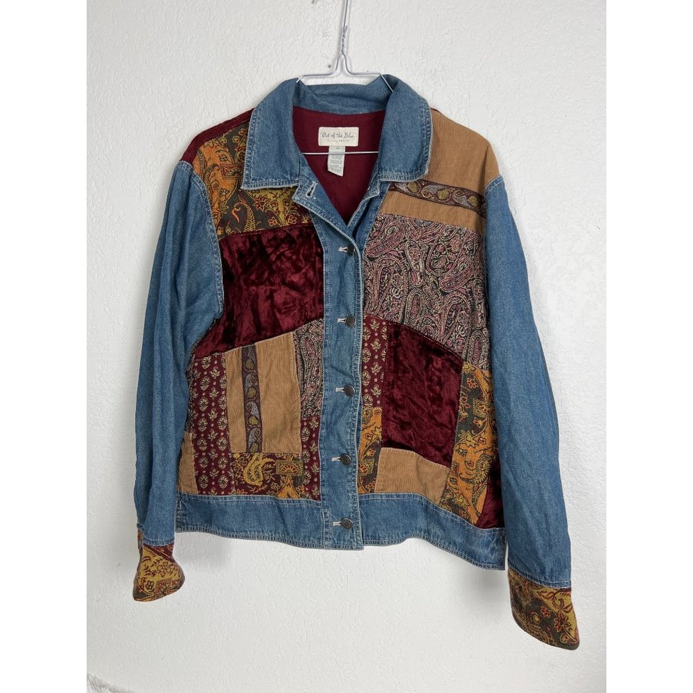 Patchwork Jean Jacket with Paisley and Velvet Accents
